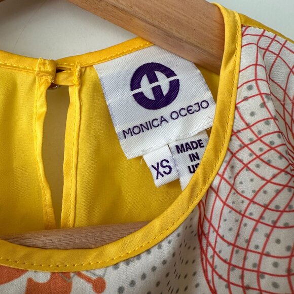 Monica Ocejo Sleeveless Yellow Blouse With Geometric Floral Print XS - Picture 2 of 7